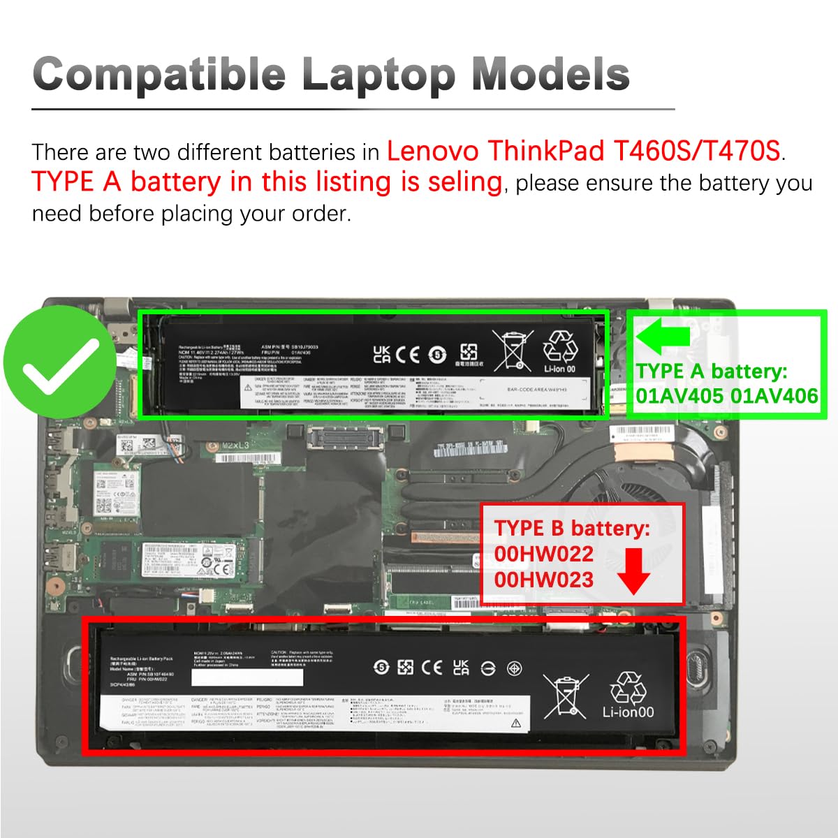 01AV406 01AV405 Batería para Lenovo ThinkPad T460S T470S Serie 01AV462 00HW024 00HW025 00HW038 01AV407 01AV408 SB10J79002 L16M3P73 SB10K97605 SB10F46462 SB10F46463 SB10J79003 11.46V 27Wh