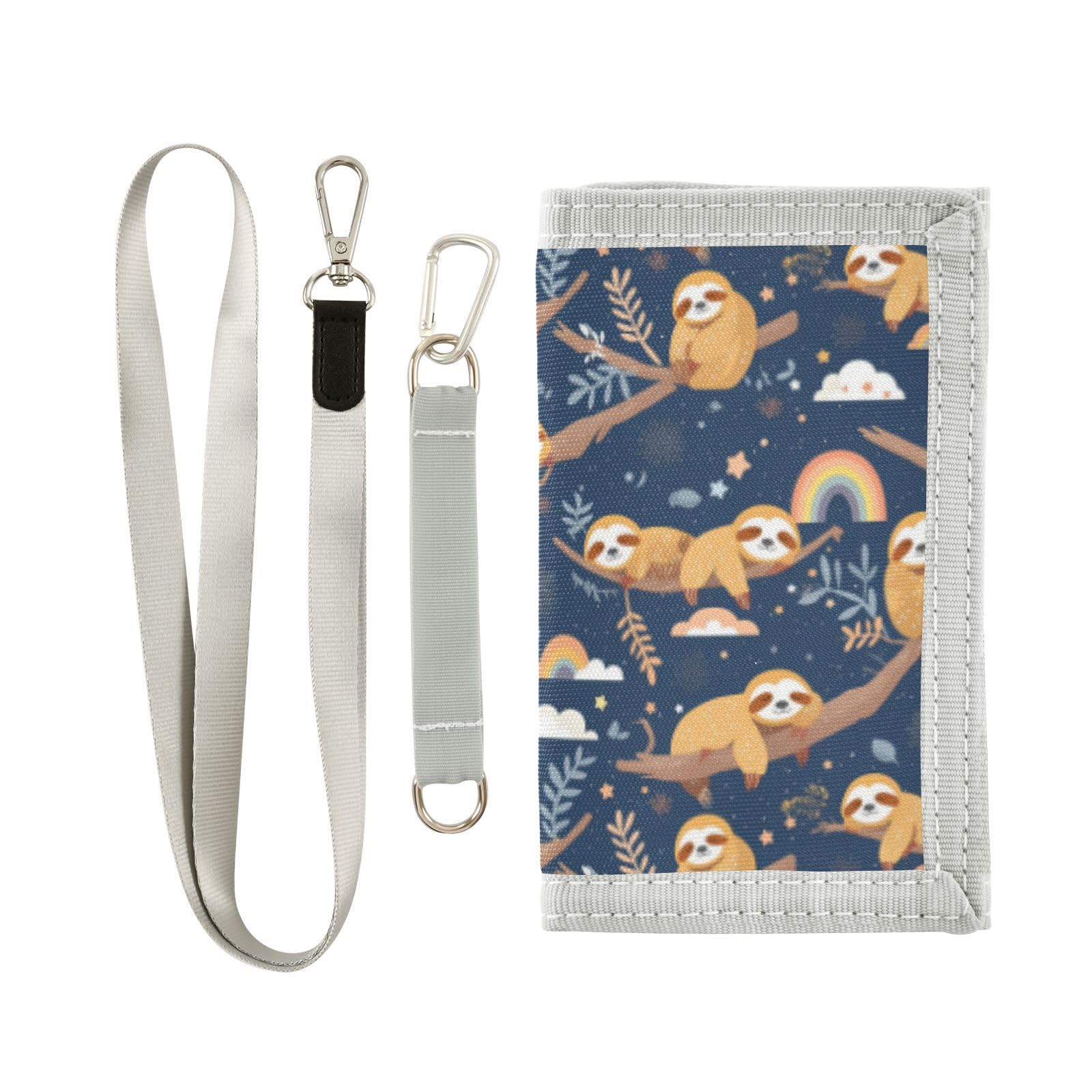 Wusikd Cute Sloths Kids Wallet for Boys Girls Rainbows Stars Toddler Trifold Wallet Novelty Wallet for Teens Women Men