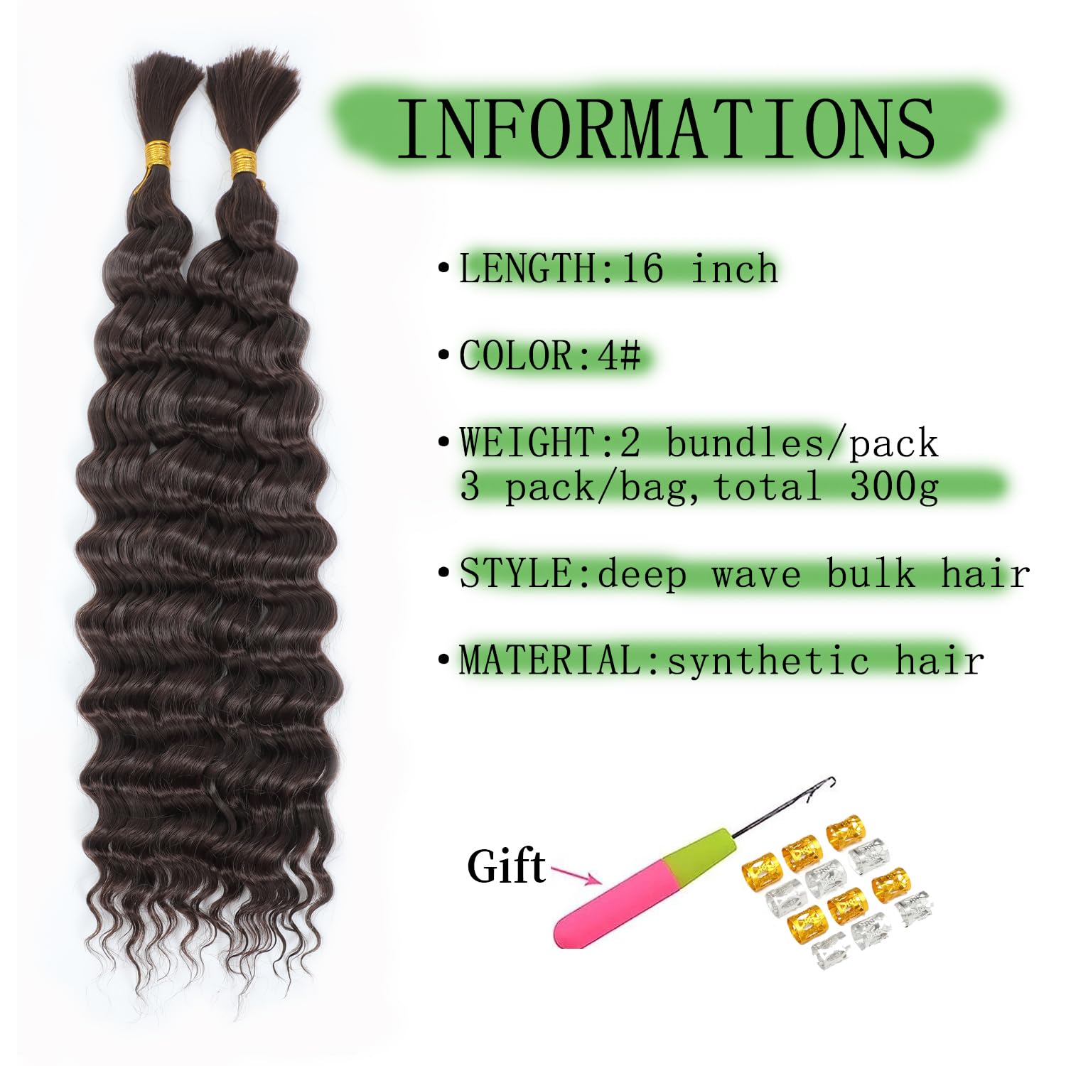 TAOYEMY Deep Wave Bulk Braiding Hair 100g*3pc (1 Pack-2 Bundles) No Weft Boho Braids Wet and Wavy Synthetic Hair Extension (4# - Image 2