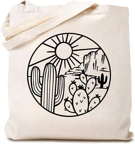Bonita bolsa de lona de cactus del desierto para amantes de la aventura del desierto, reutilizable, regalo divertido