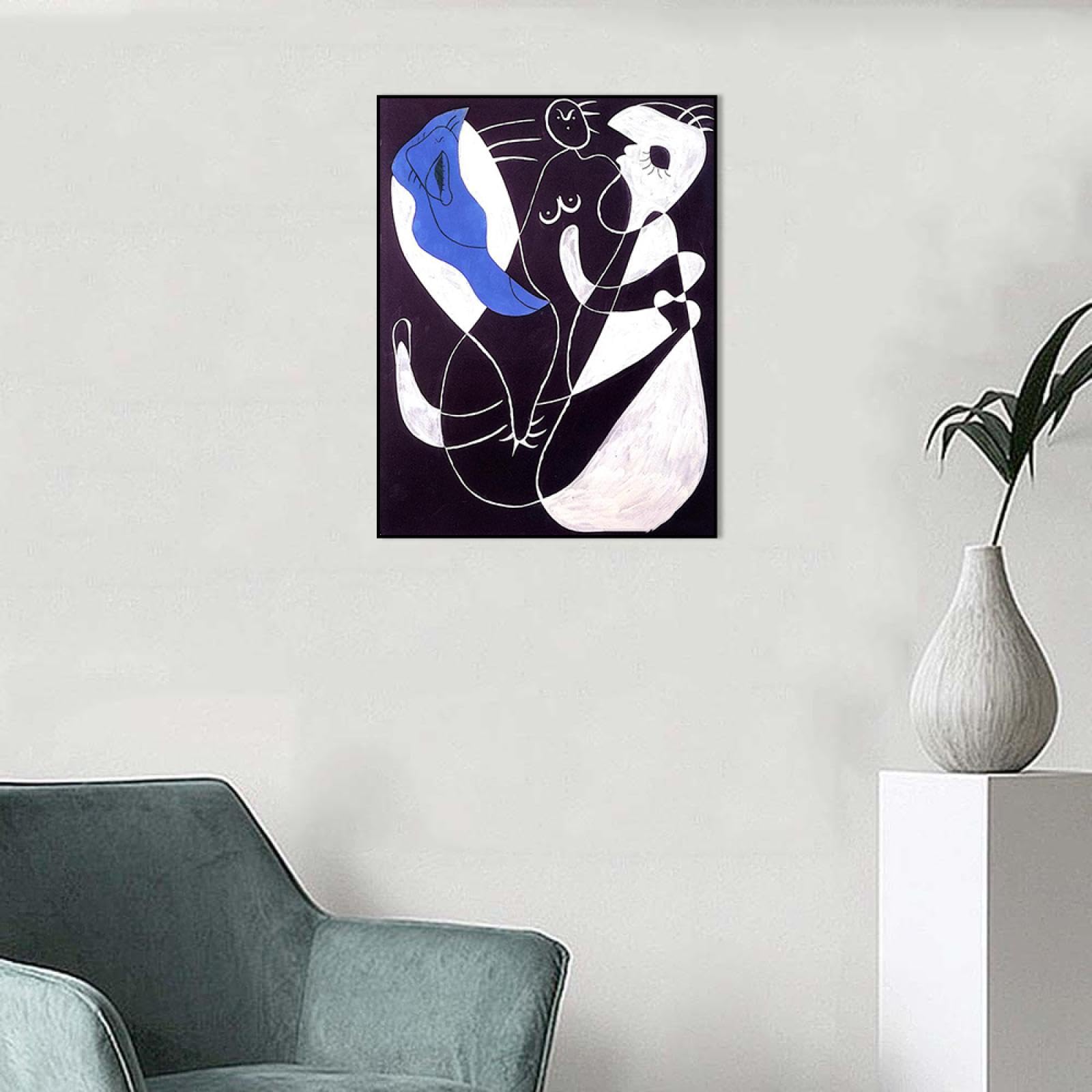 Phyrek123 Joan Miro oprawione wydruki, kompozycja, obraz na płótnie, Joan Miro, plakat, słynna sztuka abstrakcyjna, reprodukcje nowoczesnej sztuki ściennej do salonu, 20 x 26 cm, czarna oprawa