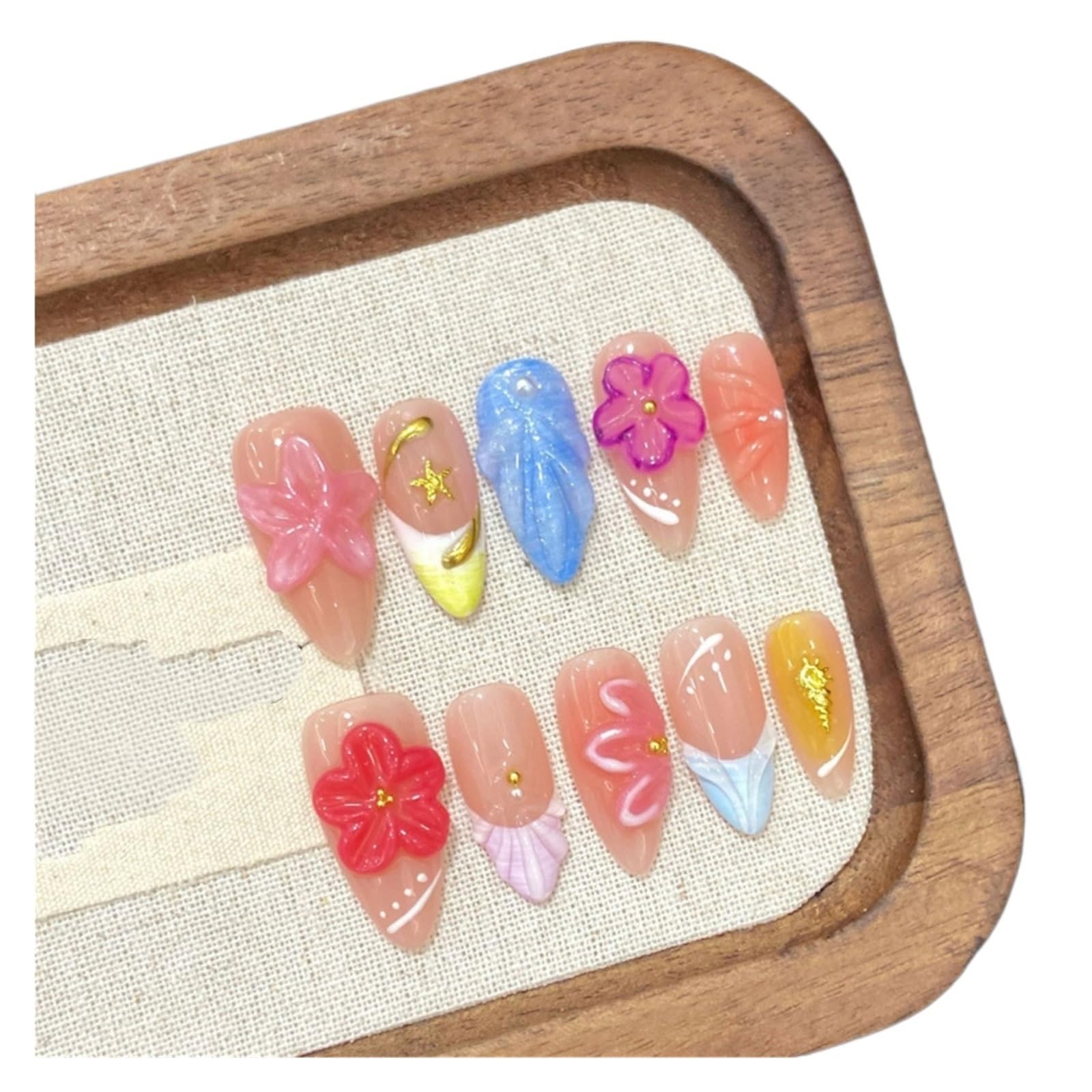 Śliczne paznokcie 10pcs French Almond Press On Nails, Soft Lightweight Wearable Tip Set for Manicure(677 size-S)