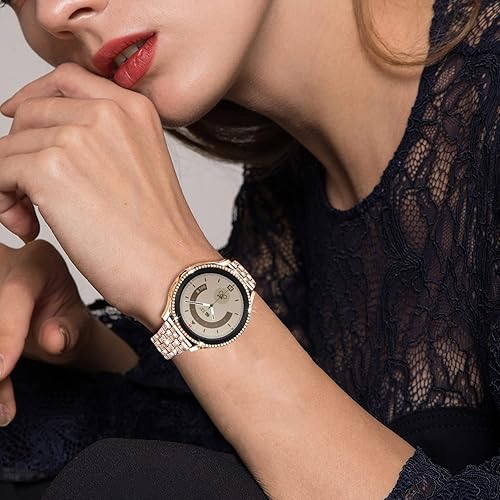 Vista 203 de Correas compatibles con Samsung Galaxy Watch FE / 5/4 de 1.575 pulgadas, correa de metal con diamantes de imitación brillantes de 0.787 pulgadas