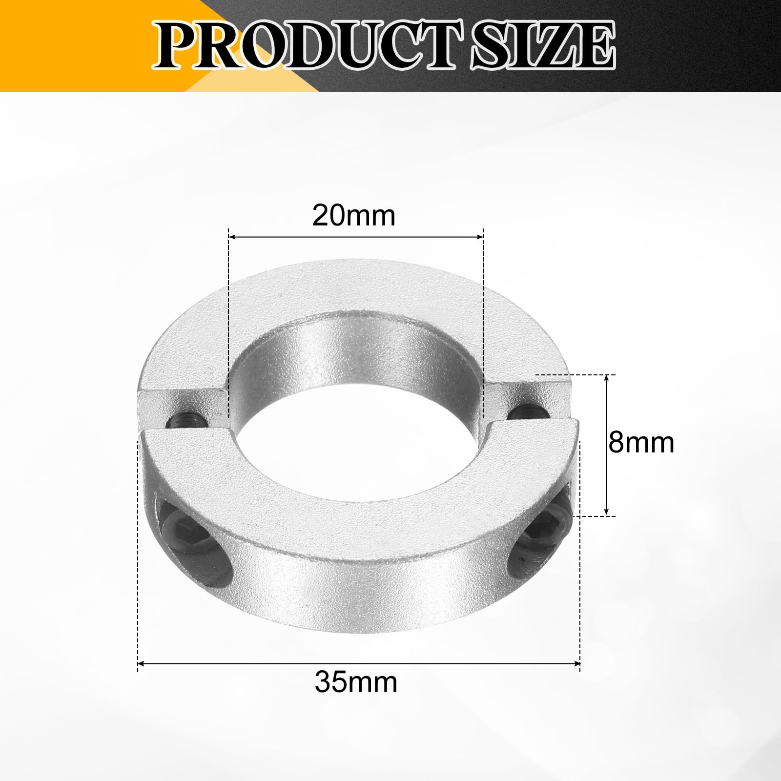 sourcing map Doppelter geteilter Schaftkragen, 20 mm Bohrung, zweiteiliger Klemmkragen, 35 mm Außendurchmesser, 8 mm Dicke, Aluminiumlegierung, Schraubspaltring