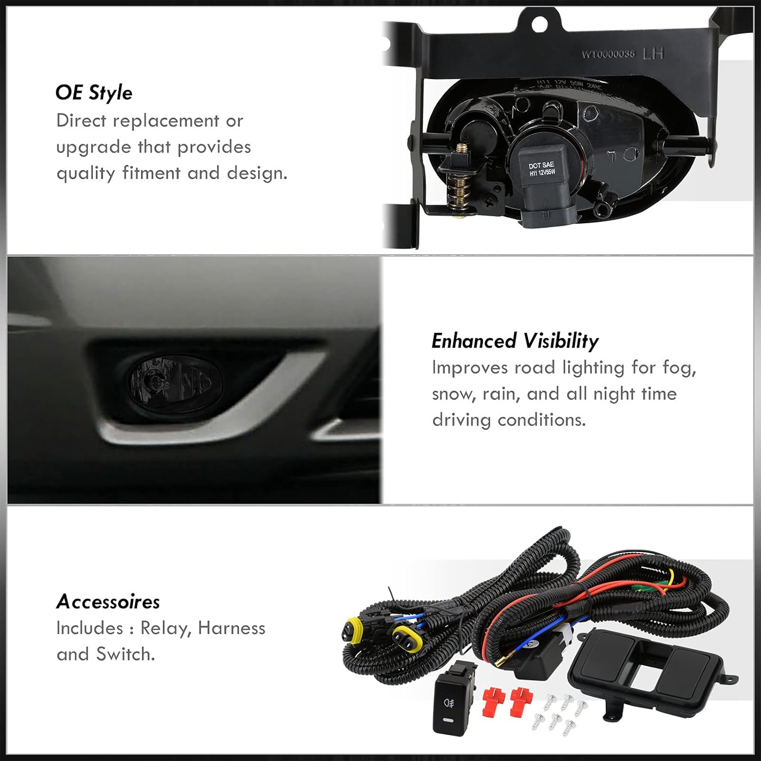 AJP Distributors Front Driving Fog Light Lamp Wiring Harness Switch Kit Driver Passenger LH RH Assembly Bumper Housing Compatible/Replacement For Civic 2 Door FG Coupe 2006 2007 2008 06 07 08