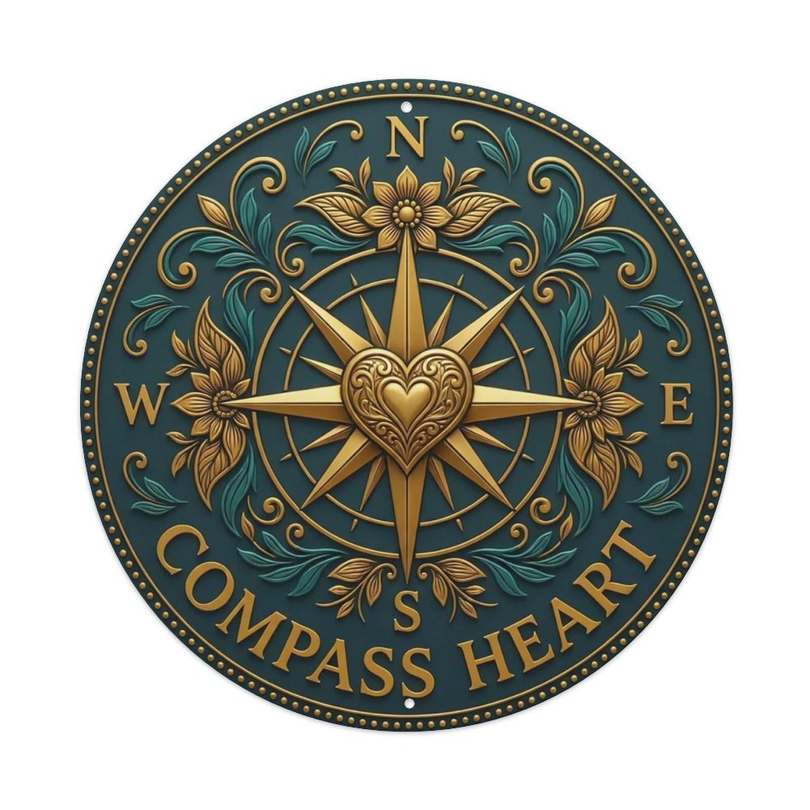 Vintage Compass Heart Flower Zen Yoga Metal Tin Sign