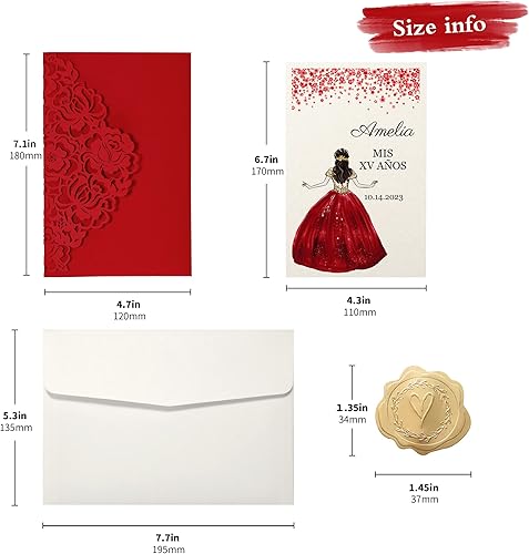 Vista 107 de DORIS HOME 50 bolsillos de invitación de boda cortados con láser con sobres azules, tarjetas de invitación de 5.12 x 7.12 pulgadas para boda