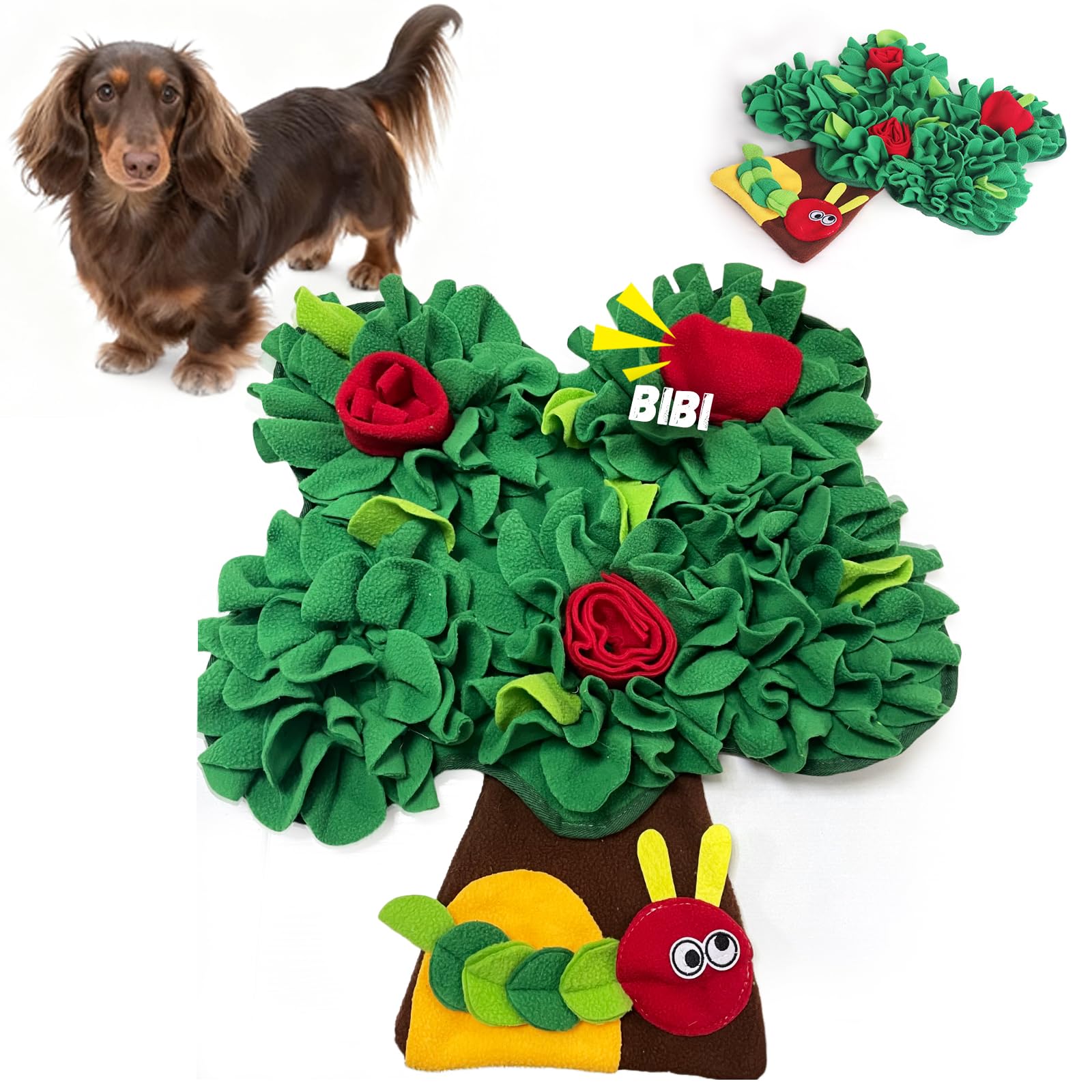 Auveach Snuffle Mat for Dogs Puppies Interactive Feeding Mat for Boredom & Mental Stimulation, Natural Foraging Skills and Slow Feeding Habits for Large, Medium & Small Dogs - 50 * 55CM (Apple Tree)
