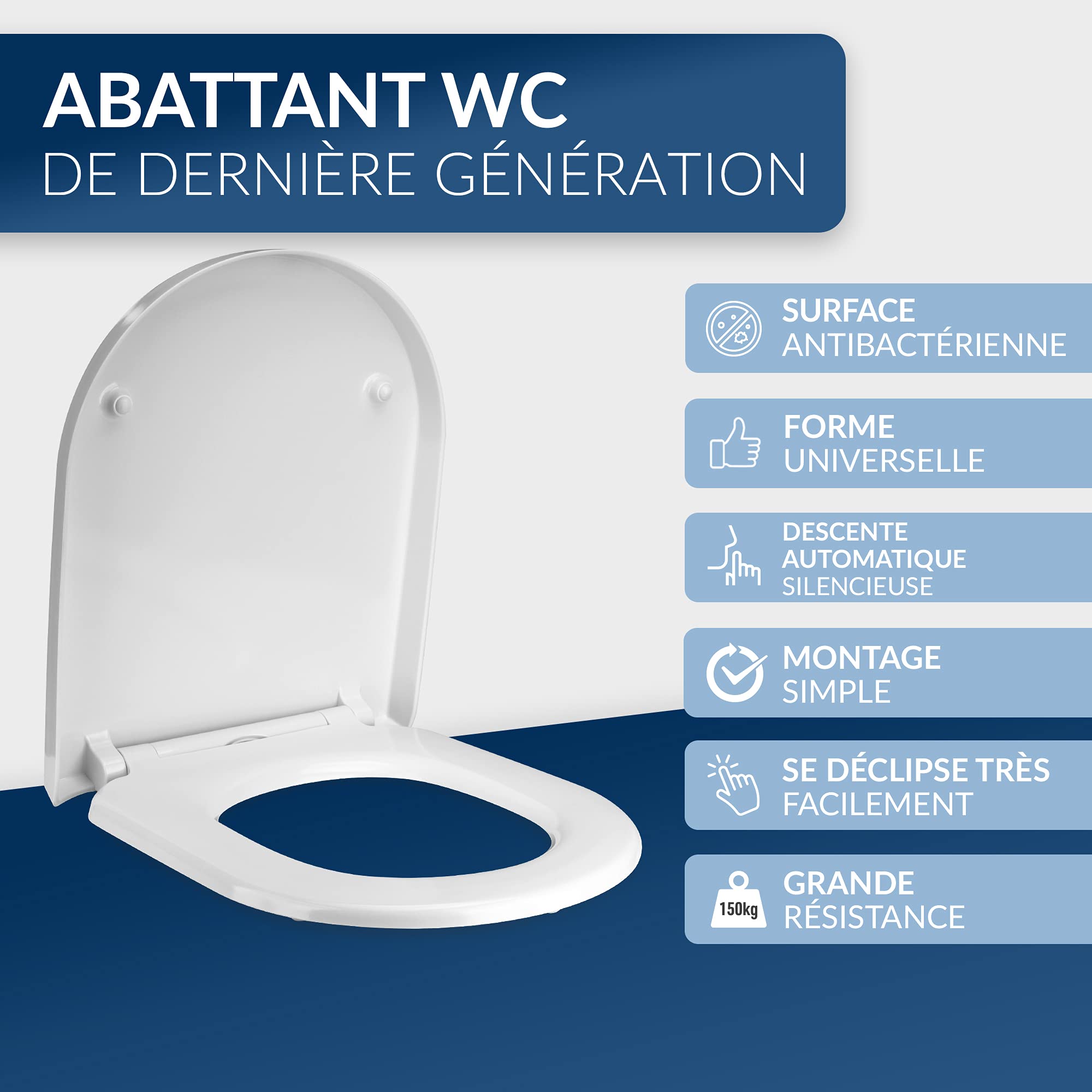 Comodo Lunette de toilette - Lunette de toilette avec fermeture en douceur - Lunette de toilette antibactérienne - Lunette WC universelle [accessoires de montage incl.]