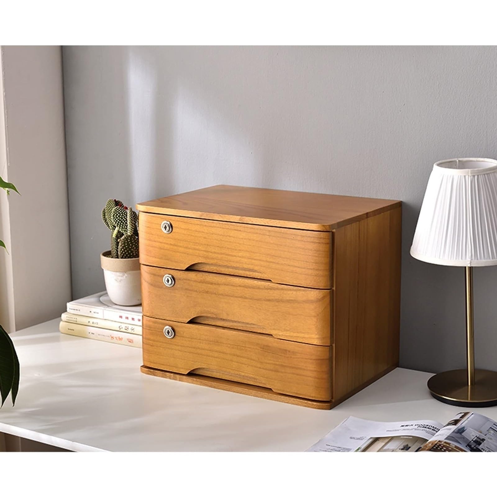 Classeur de bureau rustique en bois massif, boîte de rangement verrouillable à 3 tiroirs, polyvalente pour bureau, maison et fournitures scolaires, mobilier d'espace de travail élégant