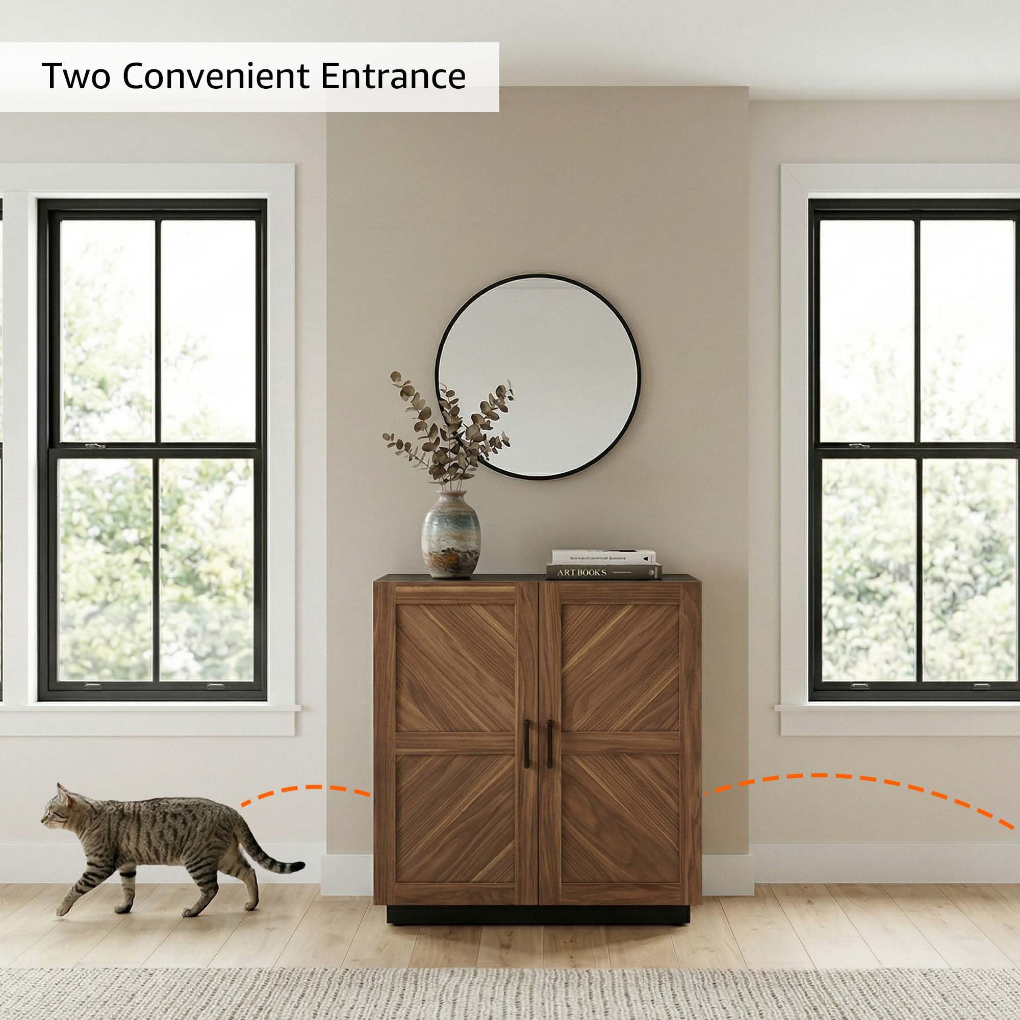 unipaws Cat Litter Box Enclosure Furniture with Storage Shelf, Tall Hidden Litter Box Cover for Tall or Top Entry Litter Box, Kitty Enclosed Cabinet, Cat Box with Odor Control, Walnut and Black - image 3