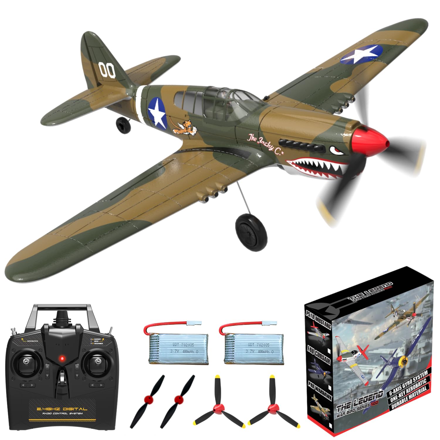 ANBURI RC Plane 4-CH RC Airplane – RC Airplane Ready to Fly Upgrade P-40 Warhawk Remote Control Airplanes for Beginners Adult with Beginners with