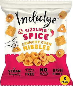 Indulge - Crunchy Corn Nibbles - Sizzling Spice Flavour - Gluten Free, Low Salt, Low Fat, Nut Free, Vegan - 20g x 8 bags (20g (Pack of 8), Sizzling Spice)