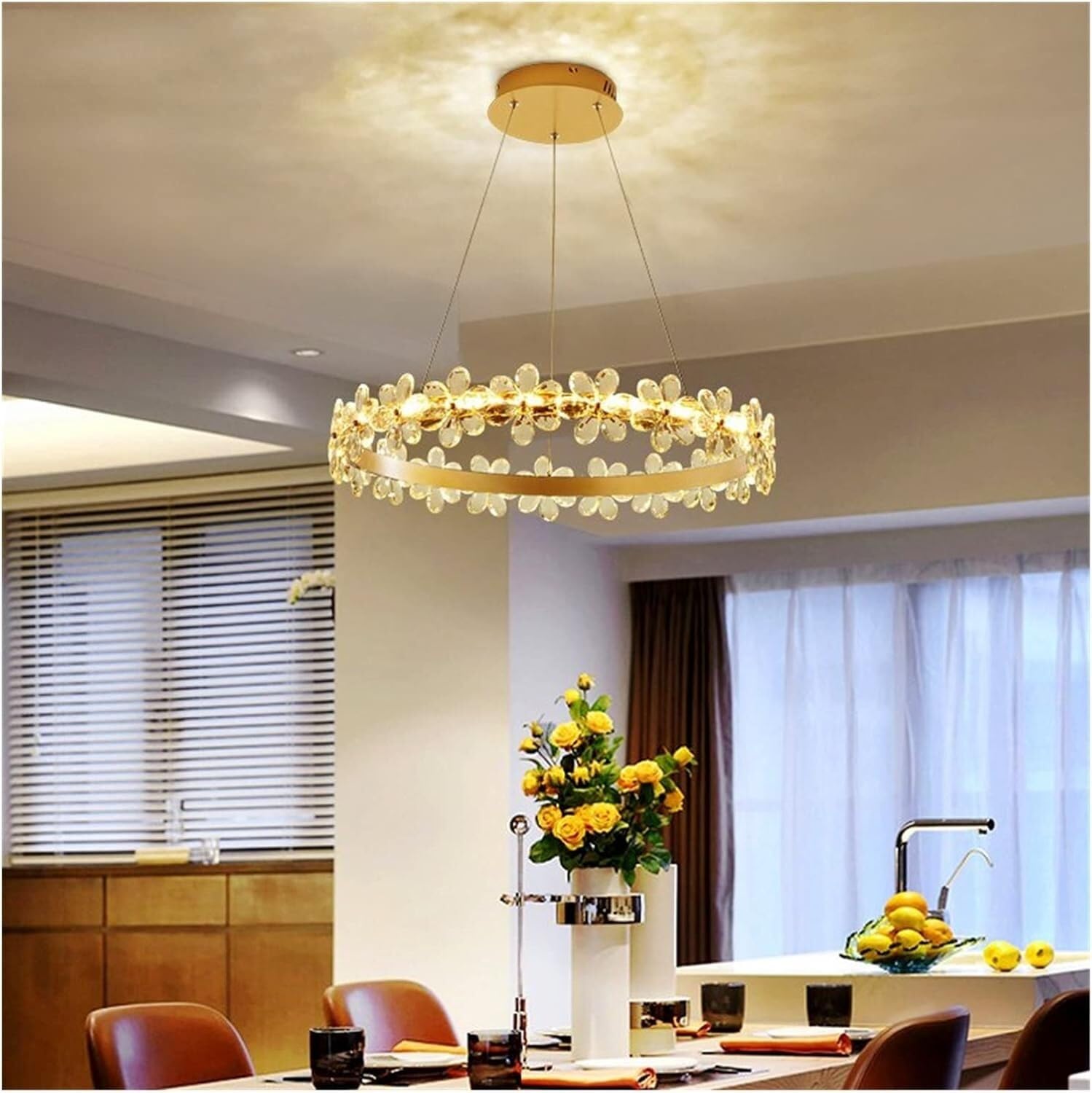 Lustre LED moderne et lampe de salon design en cristal avec hauteur réglable