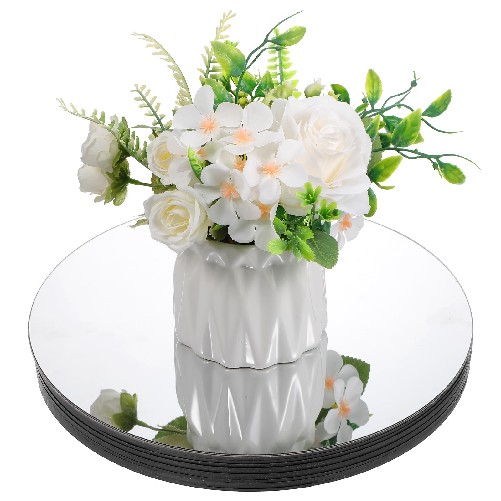 Photo 1 of 12 Pack 12 Inch Acrylic Round Mirror Centerpieces, Mirror Trays Plates for Wedding Table Party Decorations, Wall Decor