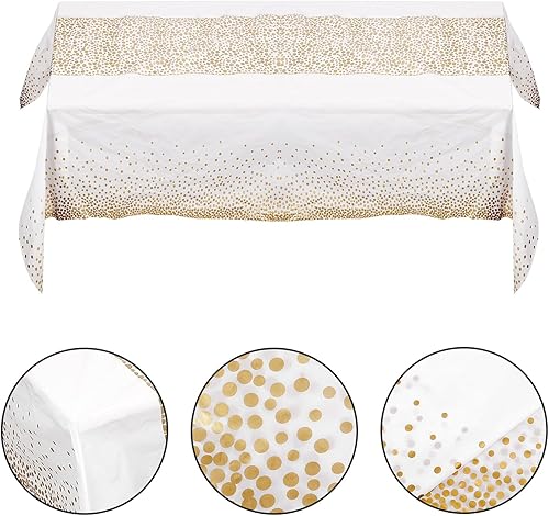 Miniatura 6 de TEHAUX 4 manteles rectangulares desechables con lunares para fiestas, para fiestas, festivales, decoración de comedor, cubierta de mesa de plástico