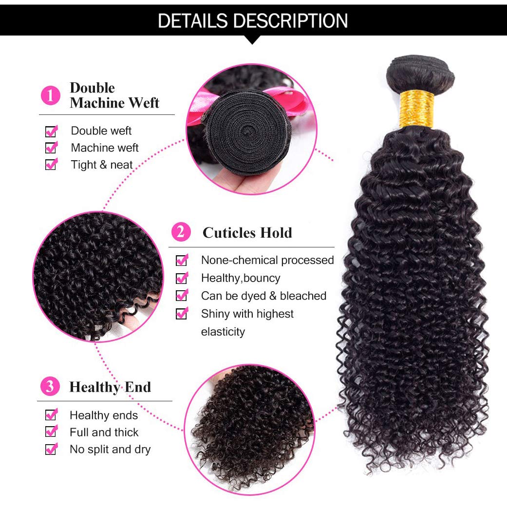 Romface 100% Virgin Brazilian Human Hair Bundles - Kinky Curly 10A Grade - Natural Black - 20 22 24 Inch (300g Total) - Image 3