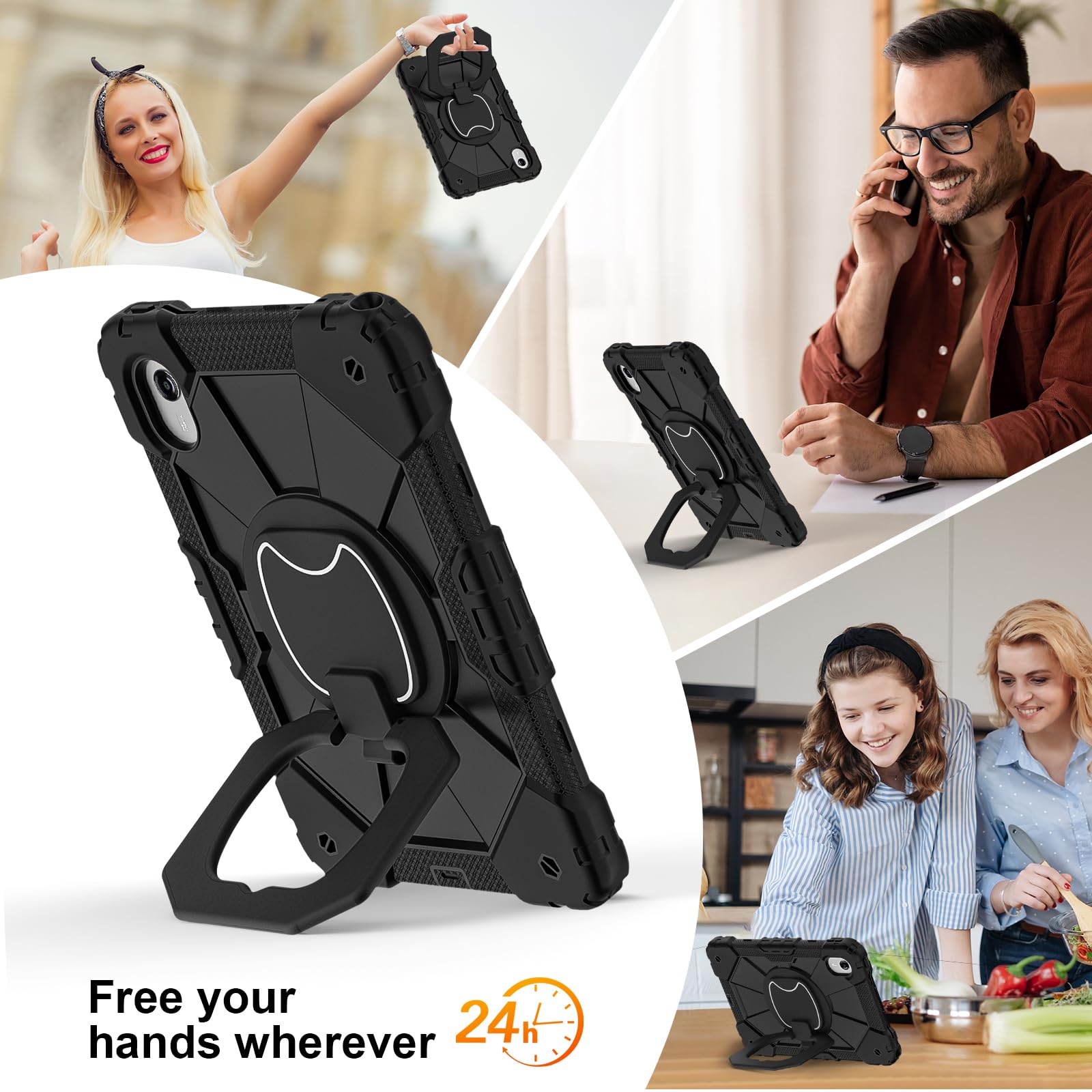 Kompatybilne z Motorola Moto Pad 60 Neo/Moto Pad 11 2026 etui z podpórką, odporne na wstrząsy etui, wytrzymałe etui, odporne na upadki, tablet PC, osłona ochronna na ramię (czarne)