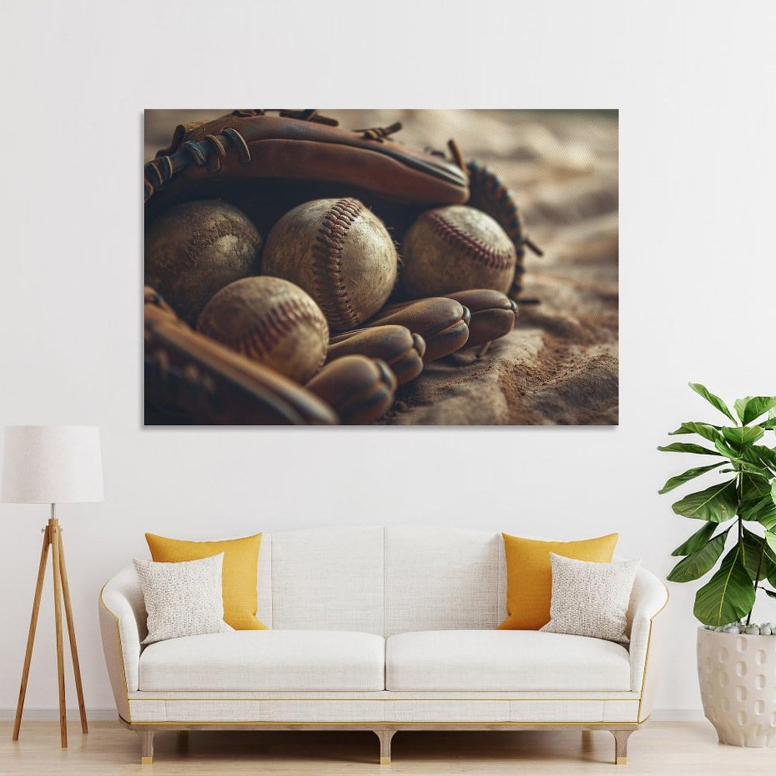Amazon.co.jp: 絵画 古い野球のグローブと野球ボールインテリア 絵画