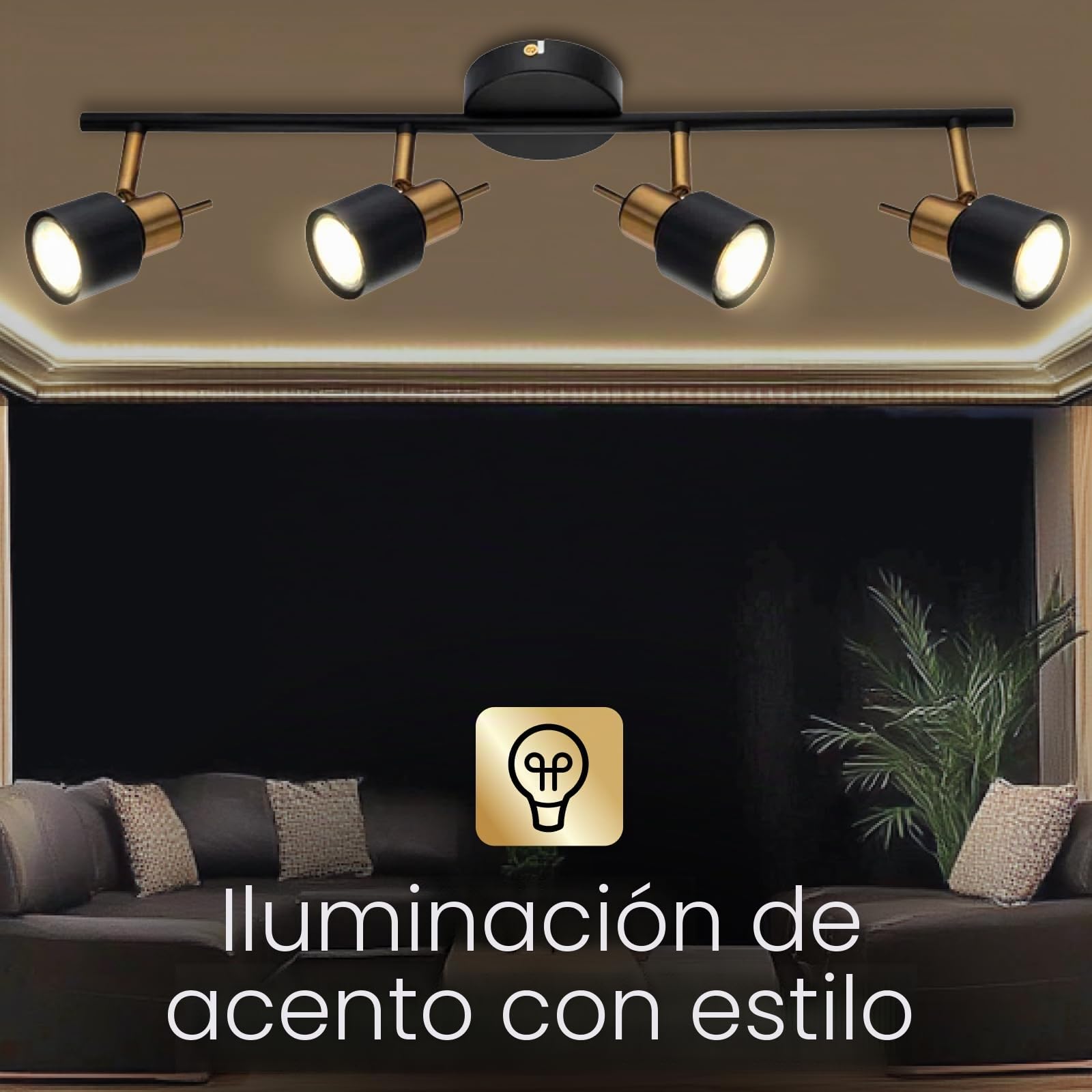 Lámpara de techo con 4 focos orientables, metal, focos LED de interior para pasillo y cocina