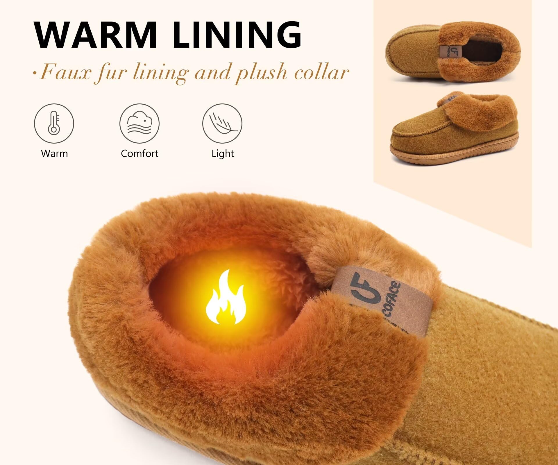 COFACE Pantofole Donna Invernali Peluche Pelle Pantofola Chiuse Calde Feltro Ciabatte da Casa Comode Memory Foam Slippers Antiscivolo Suola