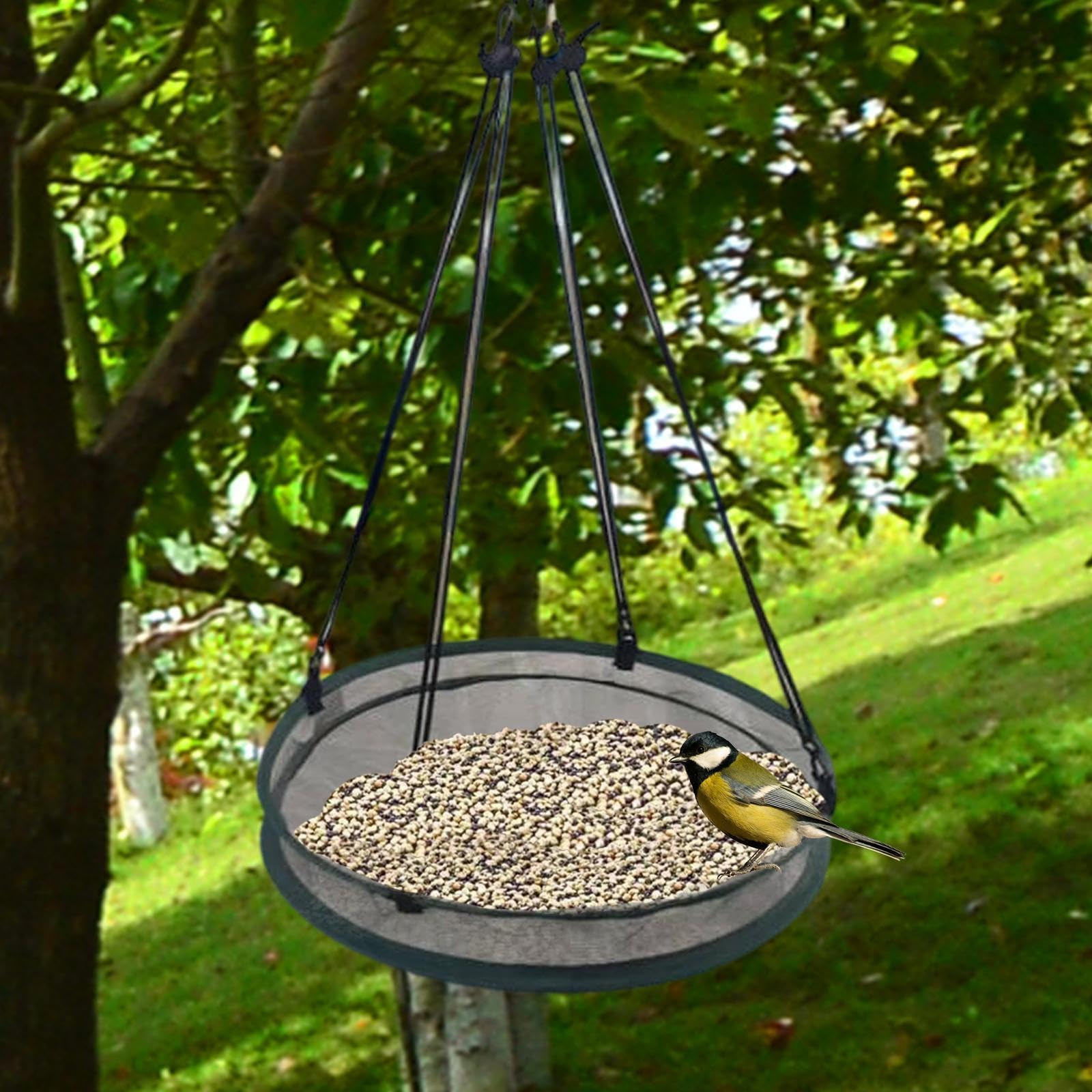 kowaku Recogedor de Semillas para Aves, Soporte Colgante, Accesorio para Comedero en Exteriores, Gris