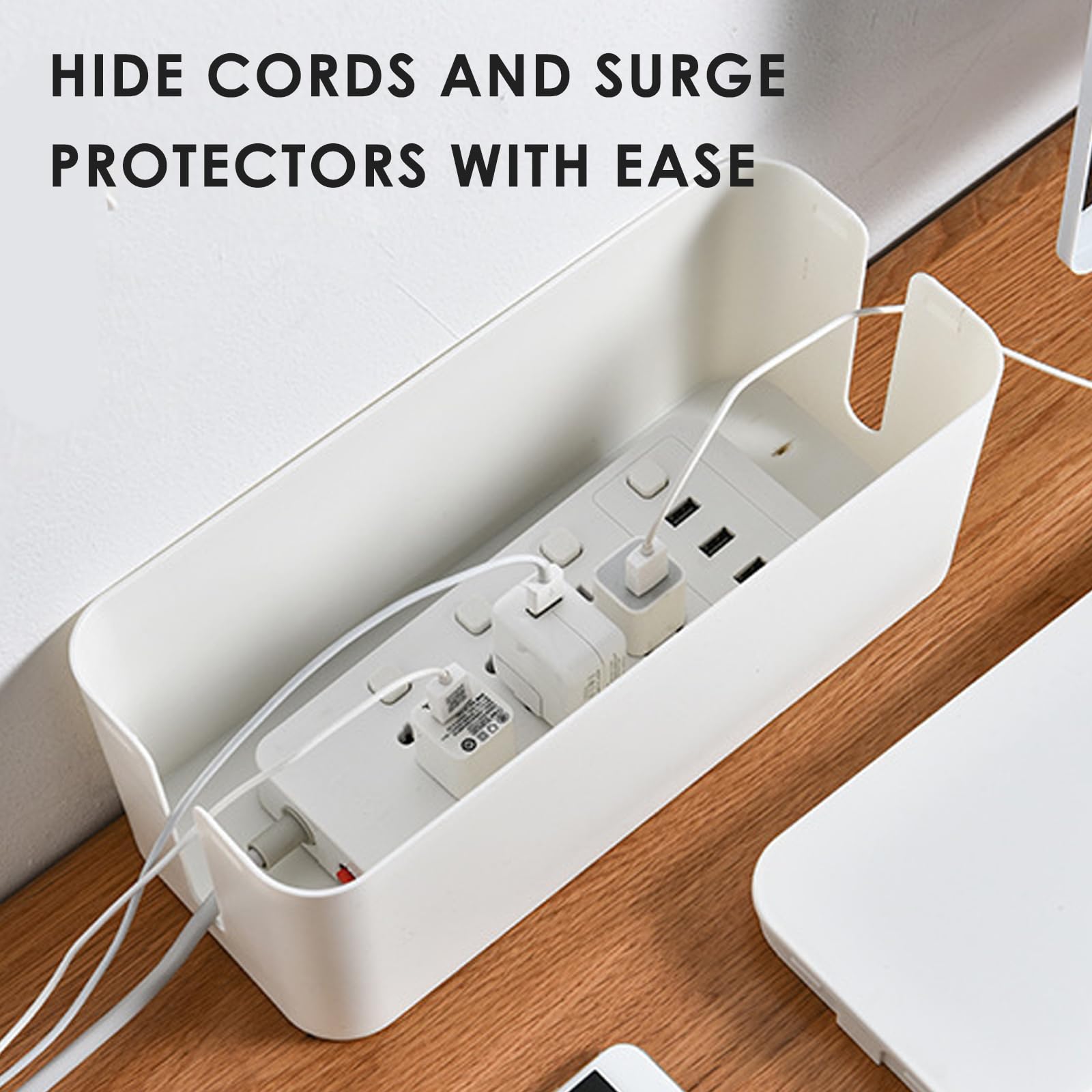Juego de dos cajas de gestión de cables, caja organizadora de cables para ocultar el protector de sobretensiones en el escritorio o el suelo, caja organizadora de cables de computadora de TV con