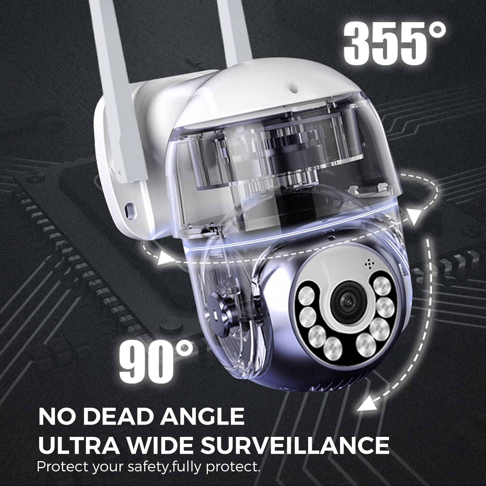 Kamera do monitoringu WiFi do użytku na zewnątrz, 3 MP Wireless Pan Tilt 360° View IP kamera do monitoringu domu z kolorowym widokiem w nocy, wykrywanie ruchu, dwukierunkowy lub zdalny dostęp, wodoszczelność IP65