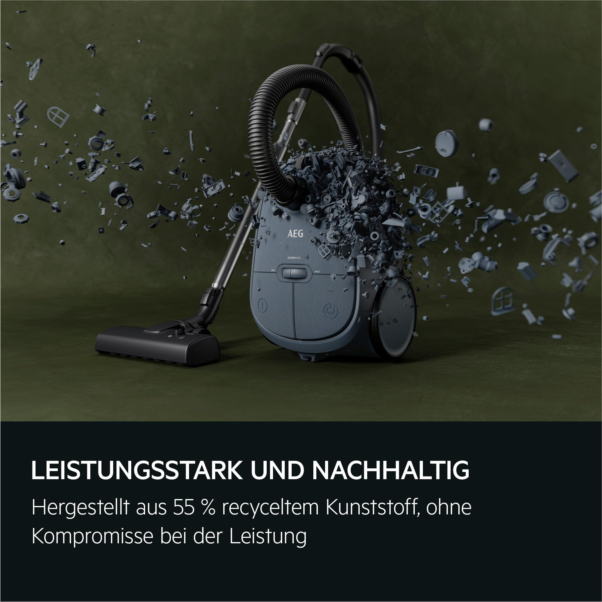 AEG CLEAN 6000 Staubsauger mit Beutel, Hohe Saugleistung, inkl. Zusatzdüsen, 55 % Recyclingkunststoff, für Haustierbesitzer, Reinigen von Polstern, 12 m Aktionsradius, 850 W, Blau, AB61C2DBS