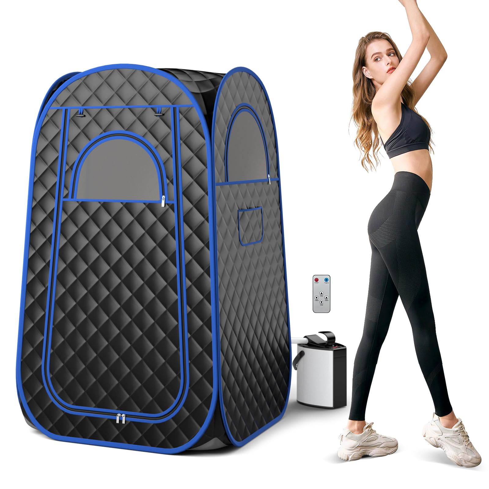 Giantex Portable Sauna, Full Body Steam Sauna w/ 3L Steam Box, Remote Control, Wood Foot Roller & Foldable Chair, Pop-Up Sauna Box for Single Person, Lightweight Personal Sauna Tent for Home (Black)