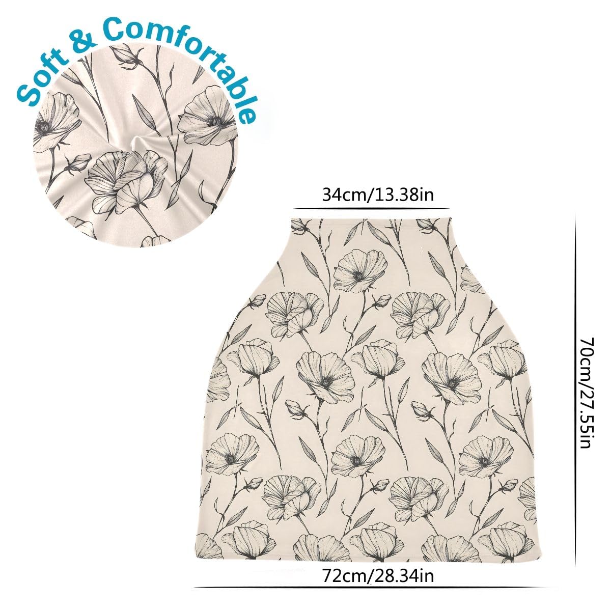 Baby Car Seat Canopy Covers Nursing Cover Stretchy Boys Girls Beige Floral Carrier Cover Breastfeeding Cover Breathable