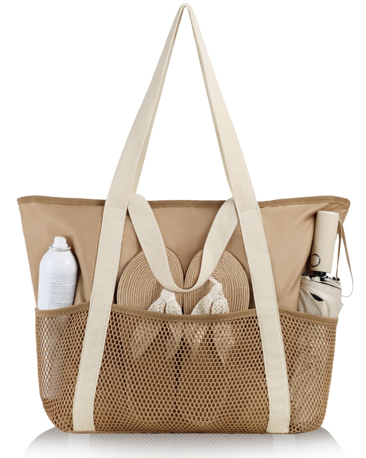 HOMESPON Beach Bag Large Waterproof Sandproof Tote for Women with Zipper and Mesh Pockets