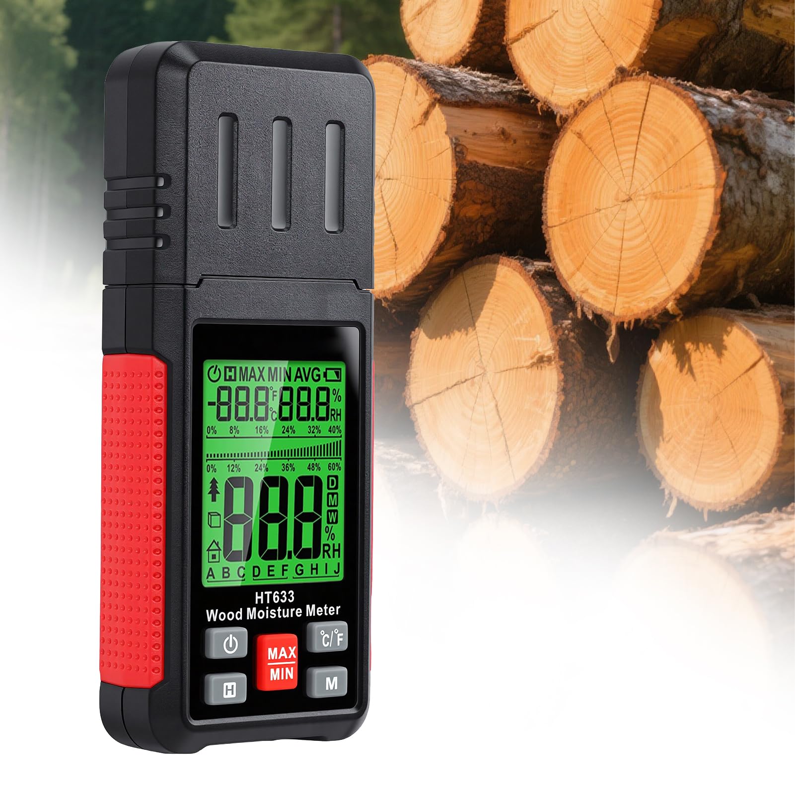 FTVOGUE Feuchtigkeitsmessgerät mit -Color-Display für Holz und Wände | Einfache Aufzeichnung, abnehmbare Sonden, funktioniert auf mehreren Oberflächen