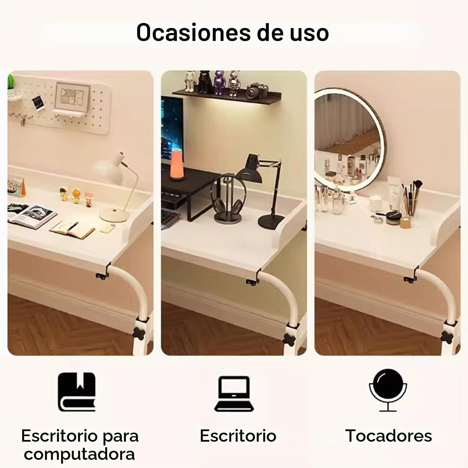 Mesa Auxiliar Ajustable 115-210CM para Sofá/Cama, Mesa de Bandeja Escritorio Portátil con Ruedas Mesa de Sobrecama Carrito para Portátil con Estante Abierto(Color:Blanco)