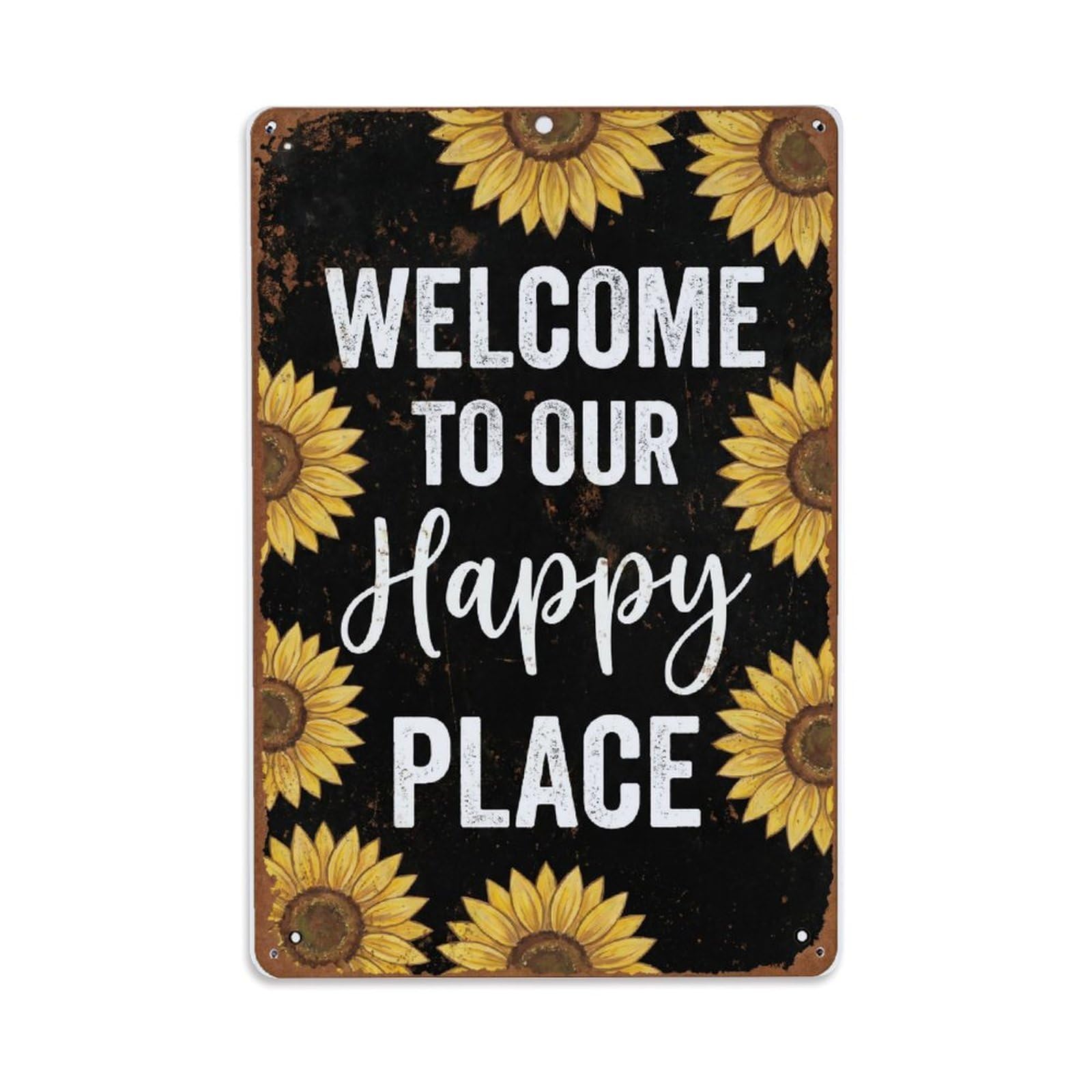 Welcome To Our Happy Place Farmhouse Entrance 1 Metal Tin Sign Plaque Wall Decor for Cafe, Club Bar, Office, Home Garden Metal Poster 8x12Inch