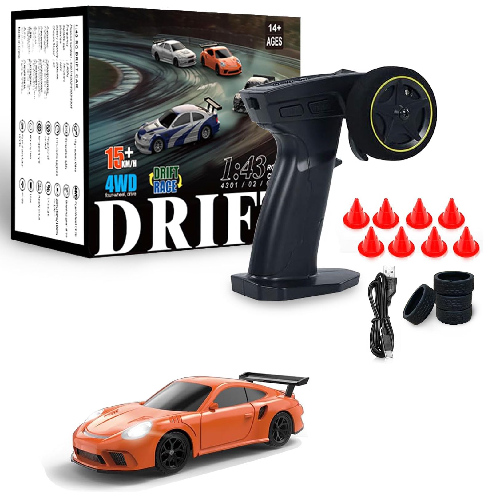 1/43 Mini Remote Control Car with Gyroscope, 2.4GHz 4WD Full Proportional High Speed Fast RC Drift Cars with LED Lights Racing Tires, Hobby RC Cars Toy Model Gift for Adults, Kids, Boys