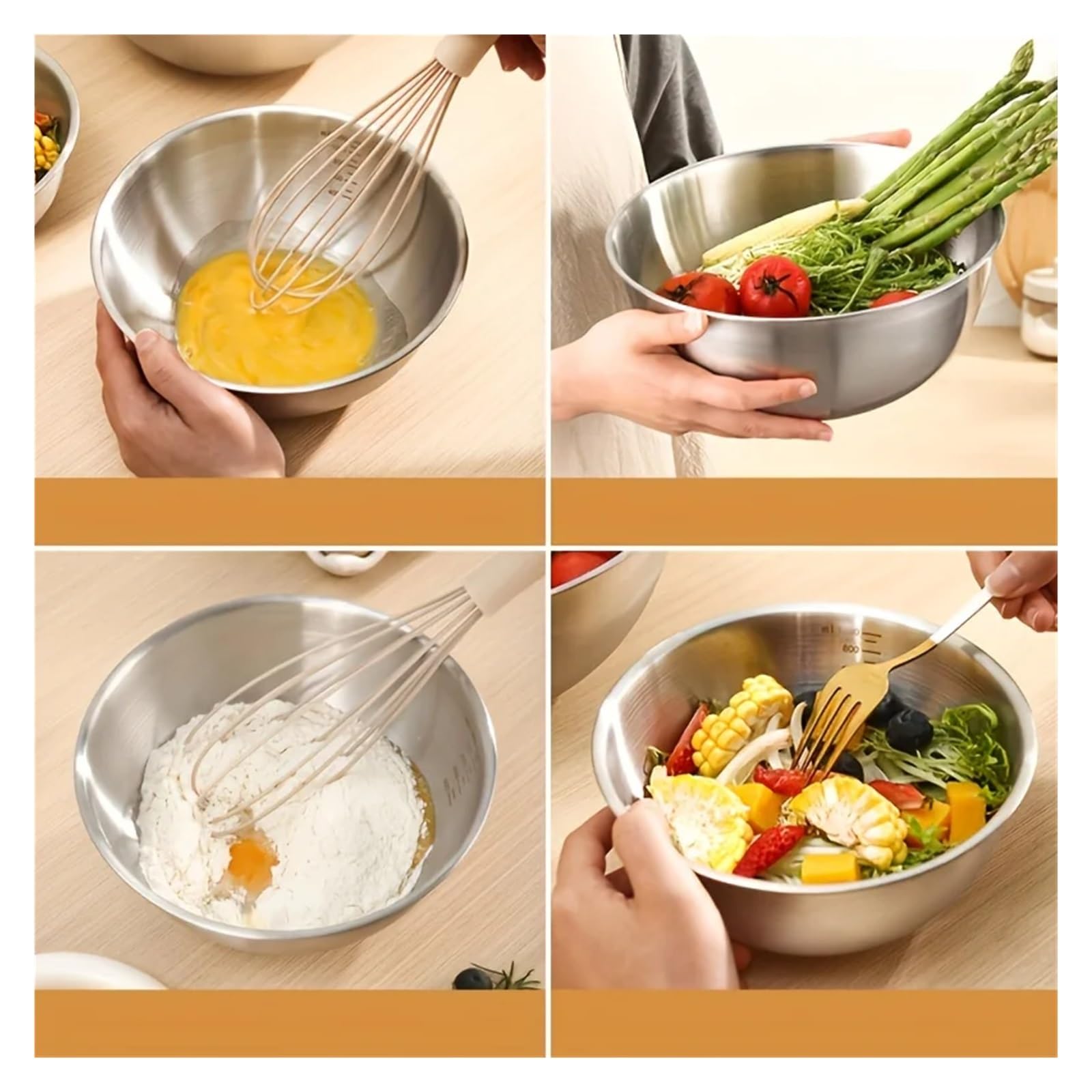 Ensaladera 3 cuencos de acero inoxidable for ensalada, recipiente for mezclar harina, huevos y frutas, verduras fideos