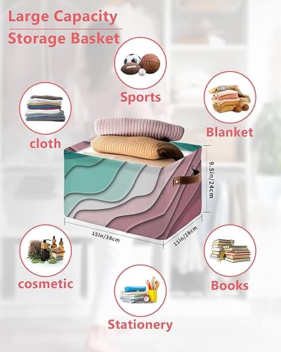Miniatura 2 de Storage Basket Green Turquoise Modern Geometric Large Foldable Storage Bins with Handles Abstract Beach Waterproof Fabric Laundry Baskets for