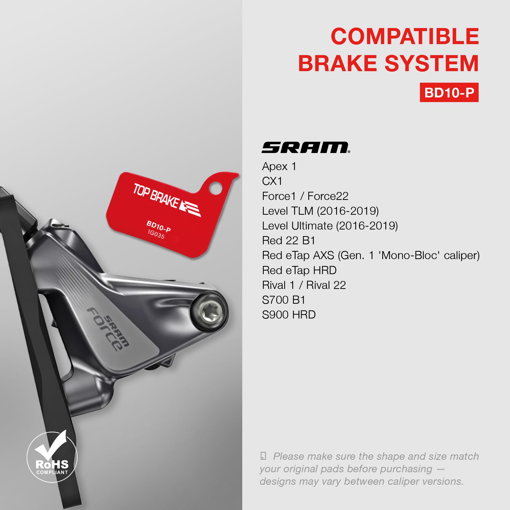 Top Brake Klocki hamulcowe tarczowe do AVID SRAM Level TLM/Ultimate, Force 22/1, Red eTap HRD, Rival 1 / Rival 22, S700 B1, S900 HRD (Performance - czerwony)