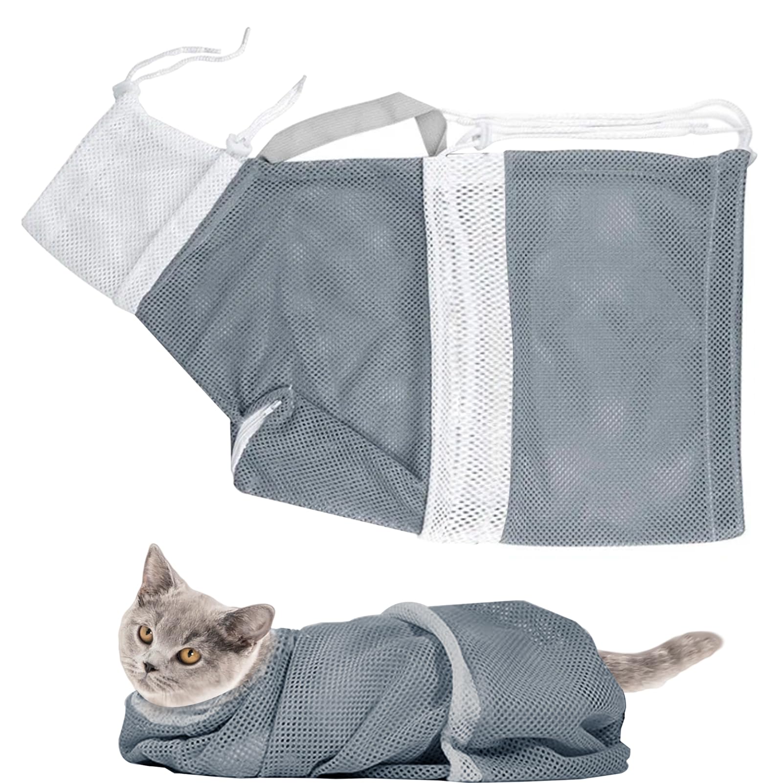 Adjustable Cat Bathing Bag, Cat Shower Bag, Cat Wash Bag, Puppy Dog Pet Cleaning Shower Net Bag, Cat Grooming Bag for Cat Bathing, Anti-Bite and Anti-Scratch Restraint Bag for Bathing Nail Trimming