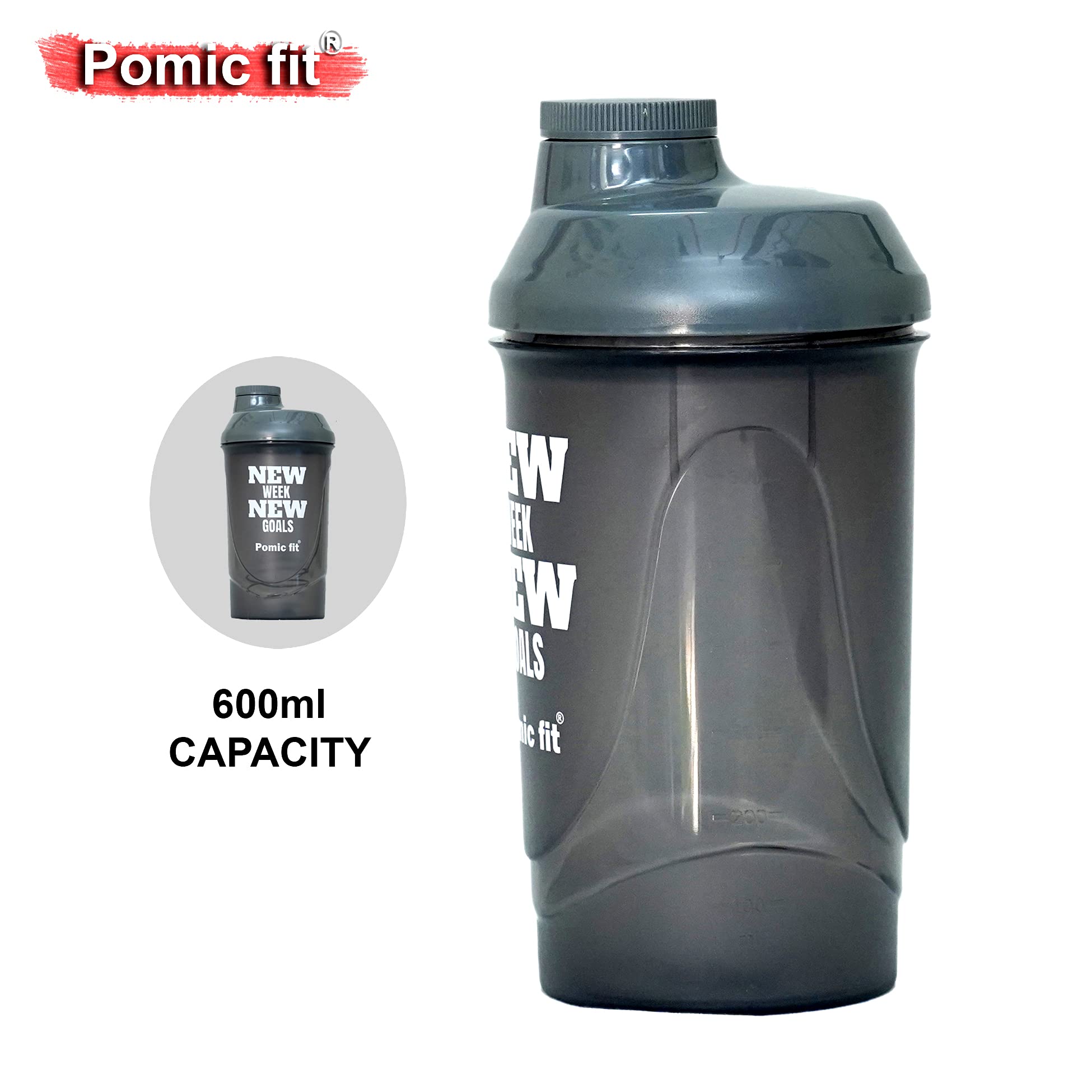 Pomic fit 600ml Gym Bottles for Men Protein Shaker Bottle Fitness Shaker Blender Gym Sipper Bottle for Men & Women Gym Shaker Bottle for Sports Stainless Steel Blender Ball 600ml (White,Blue) 3