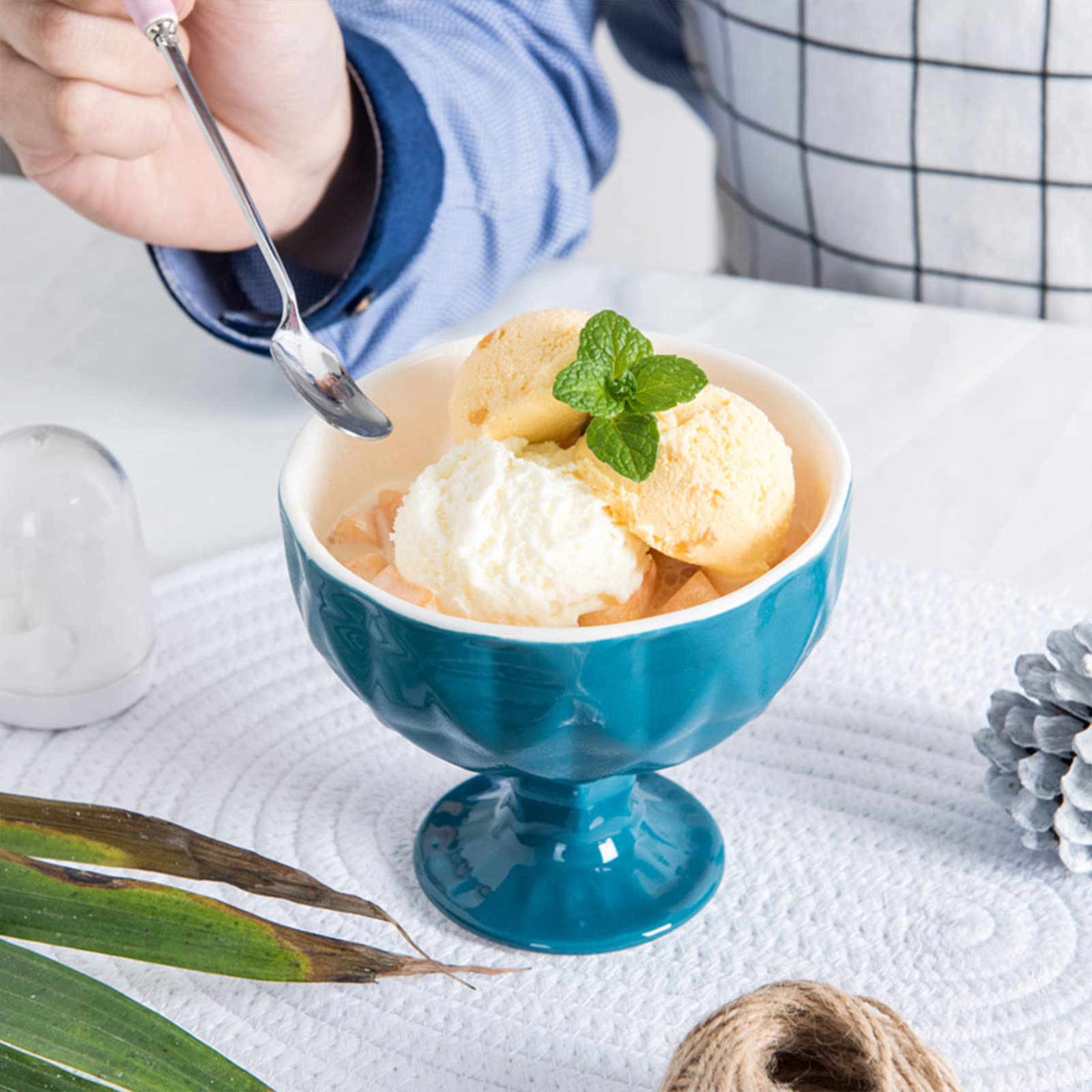 Insalatiere in Vetro, Coppe for Gelato Coppe da Dessert Piatti for Gelato Coppe for semifreddo di Frutta Bicchieri da Gelato Piatti for budino Adatti for Feste di Compleanno di Matrimoni(Light Blue)