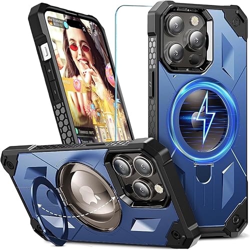 Funda MagSafe compatible con iPhone 14 Pro Max, soporte magnético plegable invisible, con anillo magnético, brillante de doble capa para iPhone 14