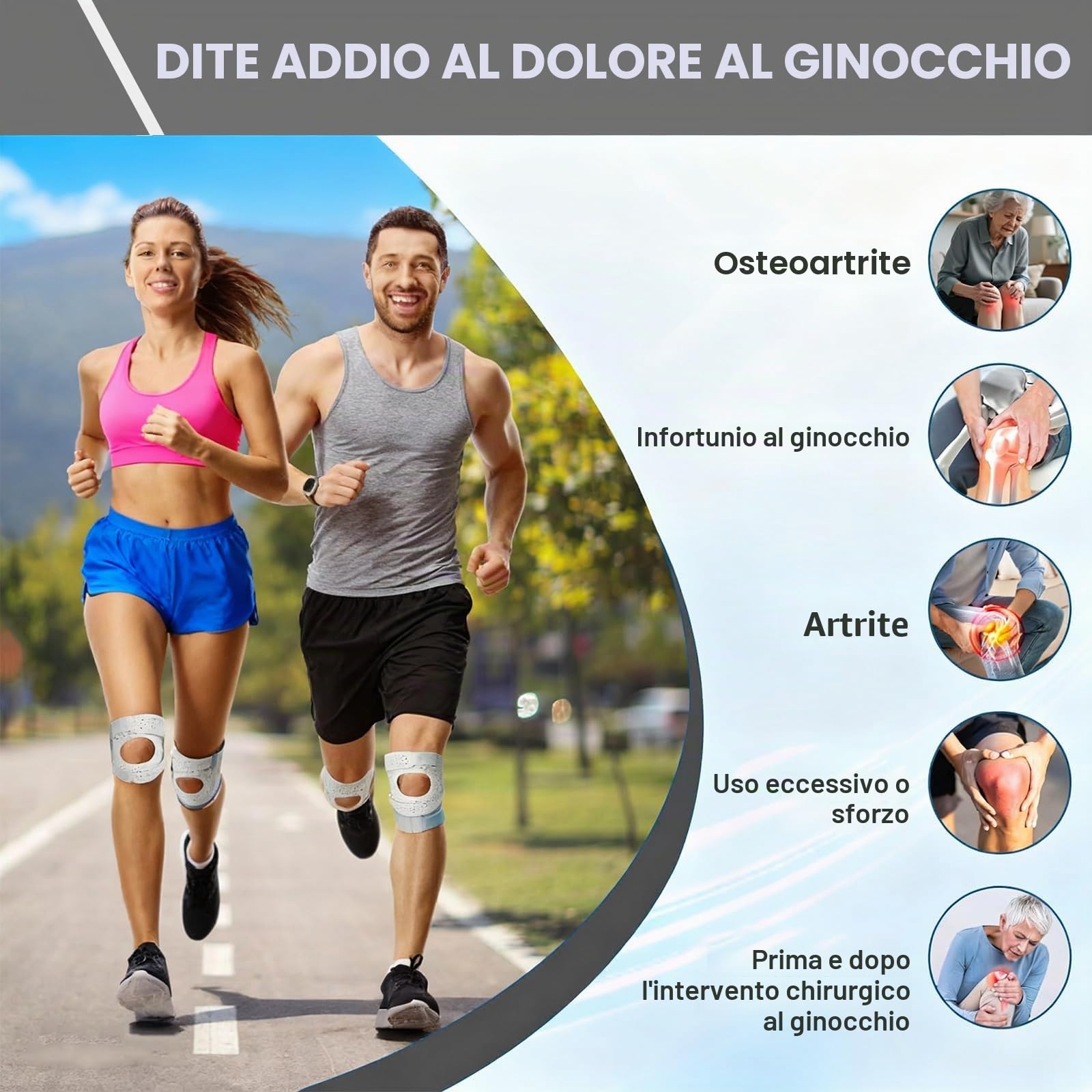 Ginocchiera Rotulea Regolabile 2 Pezzi - Tutore Ginocchio per Menisco e Legamenti, Ginocchiere Ortopediche Sportive per Corsa, Artrite (Stabilità Ottimale)