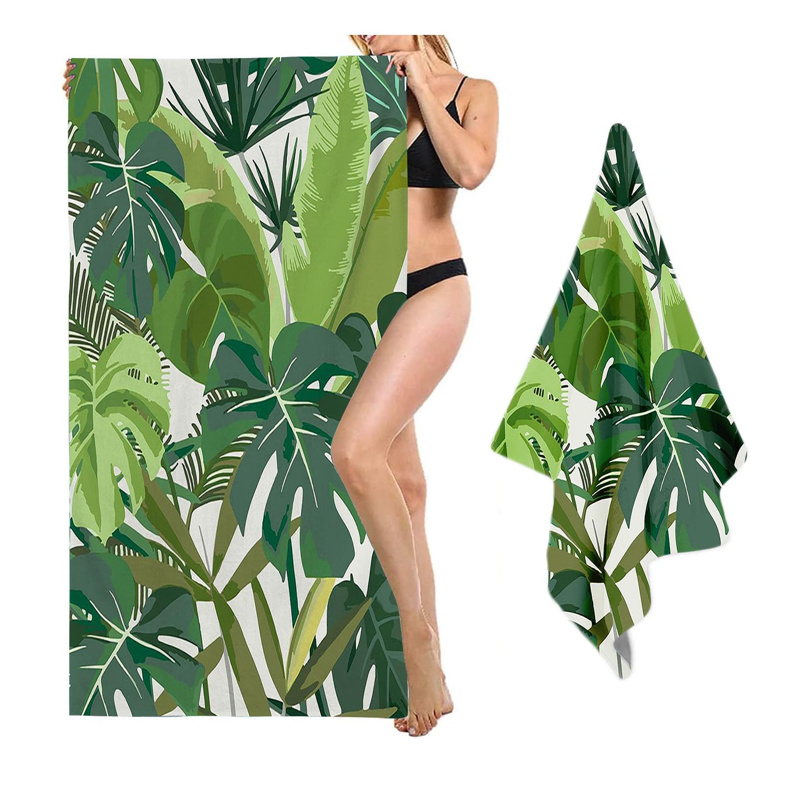 SHROUDEX Palm Leaf Beach Towel, 90 x 180 cm, Tropical Plants Microfibre Beach Towel, Bath Towel, Beach Towel, Hand Towels for Bath, Swimming, Camping, Yoga (40 x 80 cm, 4)