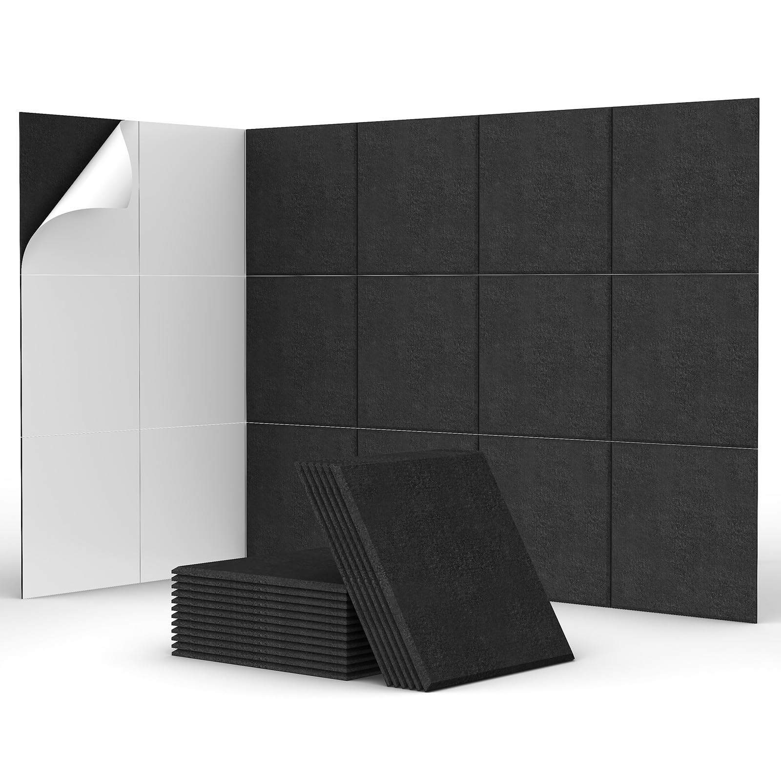 TONOR 18 Pezzi Pannelli Fonoassorbenti Adesivi, 30 x 30 x 0,9 cm Pannello Fonoassorbente Ad Alta Densità, Insonorizzazione Stanza per Cinema Domestico, Soggiorno, Camera da Letto, Nero