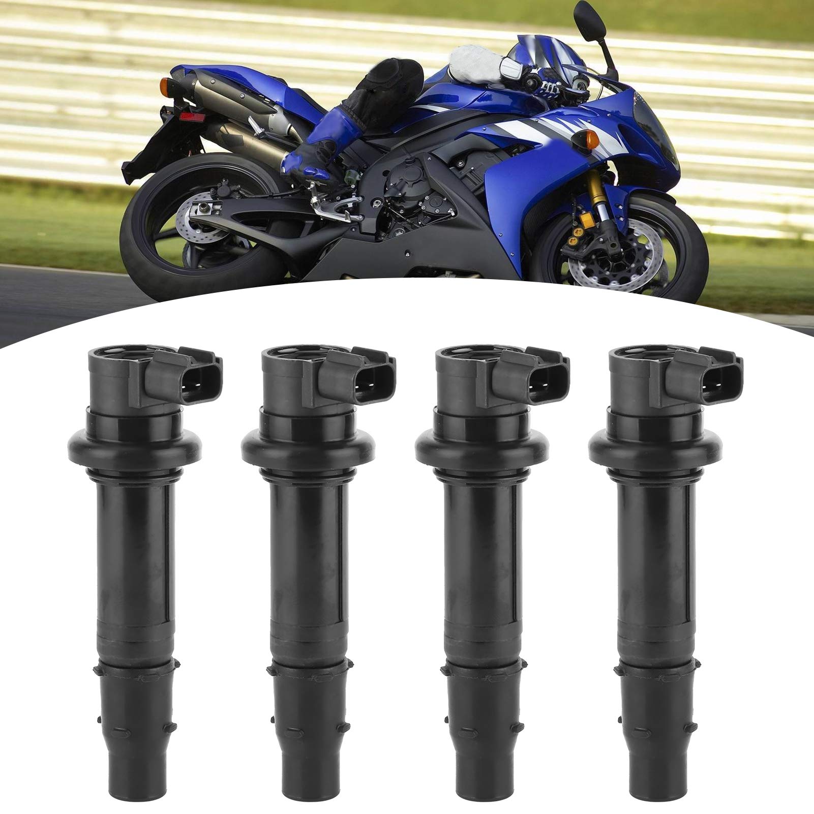 Aramox Cewki Zapłonowe, 4 Sztuki, Czarne, Urządzenie Zapłonowe Przeciw Zakłóceniom, Kompatybilne z MT-07 1WS R1 YZF-R1 R6 RJ15 Bj FZ8