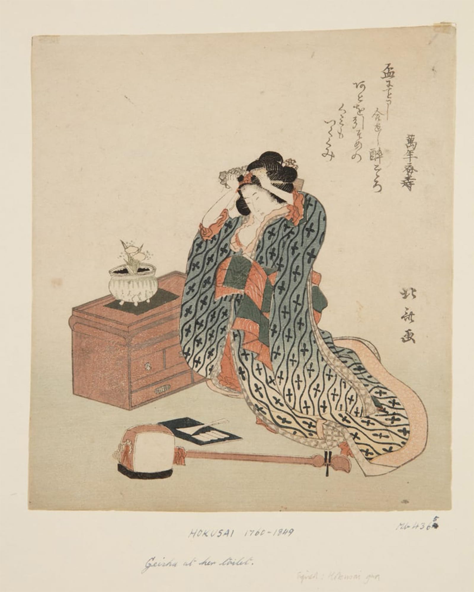 POSTERIIk Famous Modern Artwork Art Mural Shamisen Player Adjusting Her Hair by Katsushika Hokusai Oil Paintings Pictures for Home Decor 60x90cm