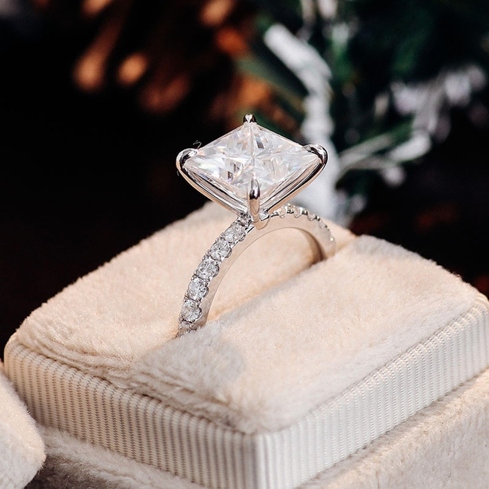 Pierścionek damski z białego złota próby 585, pierścionek zaręczynowy, pierścionek ślubny, grawerunek z moissanite 3 ct kolor D VVS1, elegancki, złoty, 14 K, dla kobiet, rozmiar 48 (15,3)