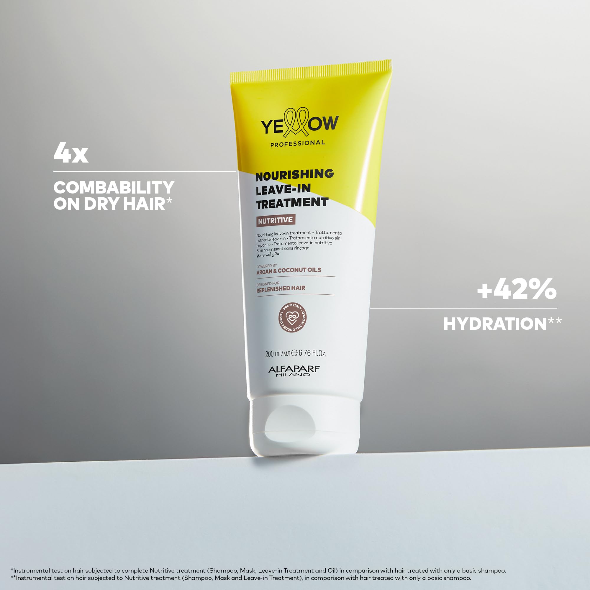 Alfaparf Milano Yellow Professional Nutritive Nourishing Leave-In Treatment for Dry Hair - Powered by Argan & Coconut Oils - Designed for Replenished Hair (6.76 fl oz / 200ml)